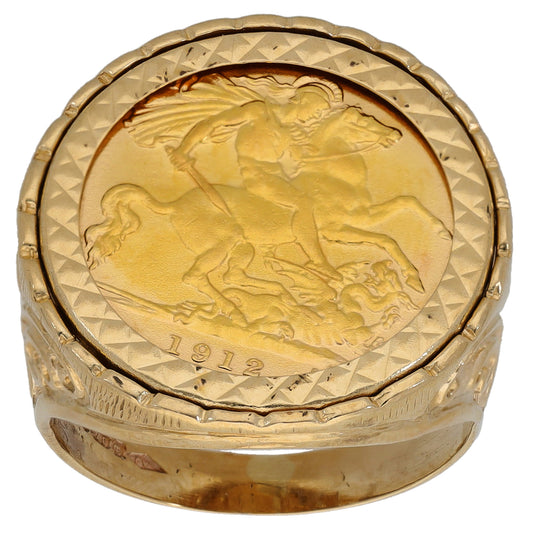 9ct Gold Half Sovereign Coin Ring Size Q