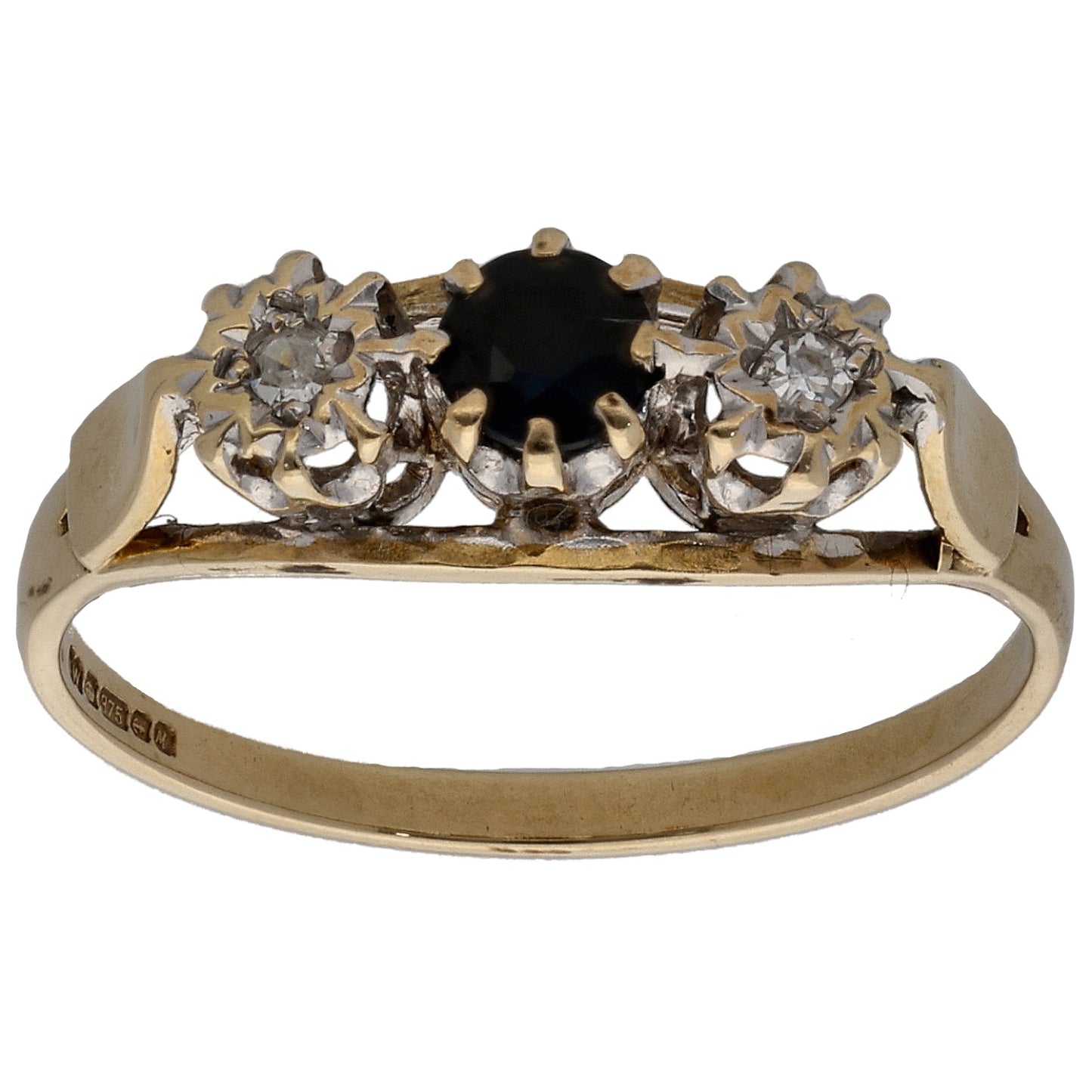 9ct Gold Sapphire & 0.04ct Diamond Trilogy Ring Size N
