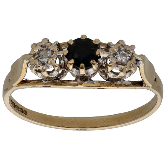 9ct Gold Sapphire & 0.04ct Diamond Trilogy Ring Size N