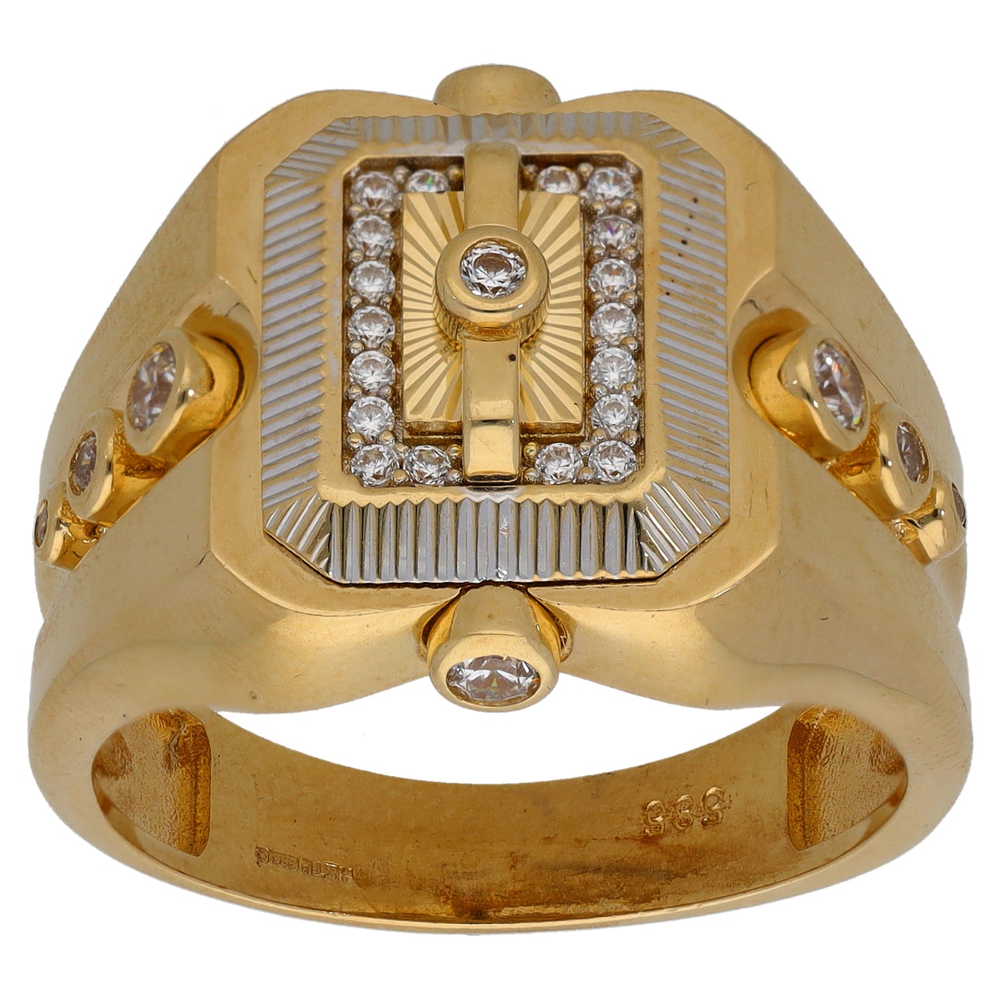 14ct Gold Cubic Zirconia Patterned Signet Ring Size W
