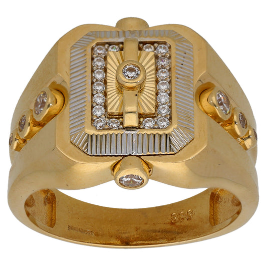 14ct Gold Cubic Zirconia Patterned Signet Ring Size W