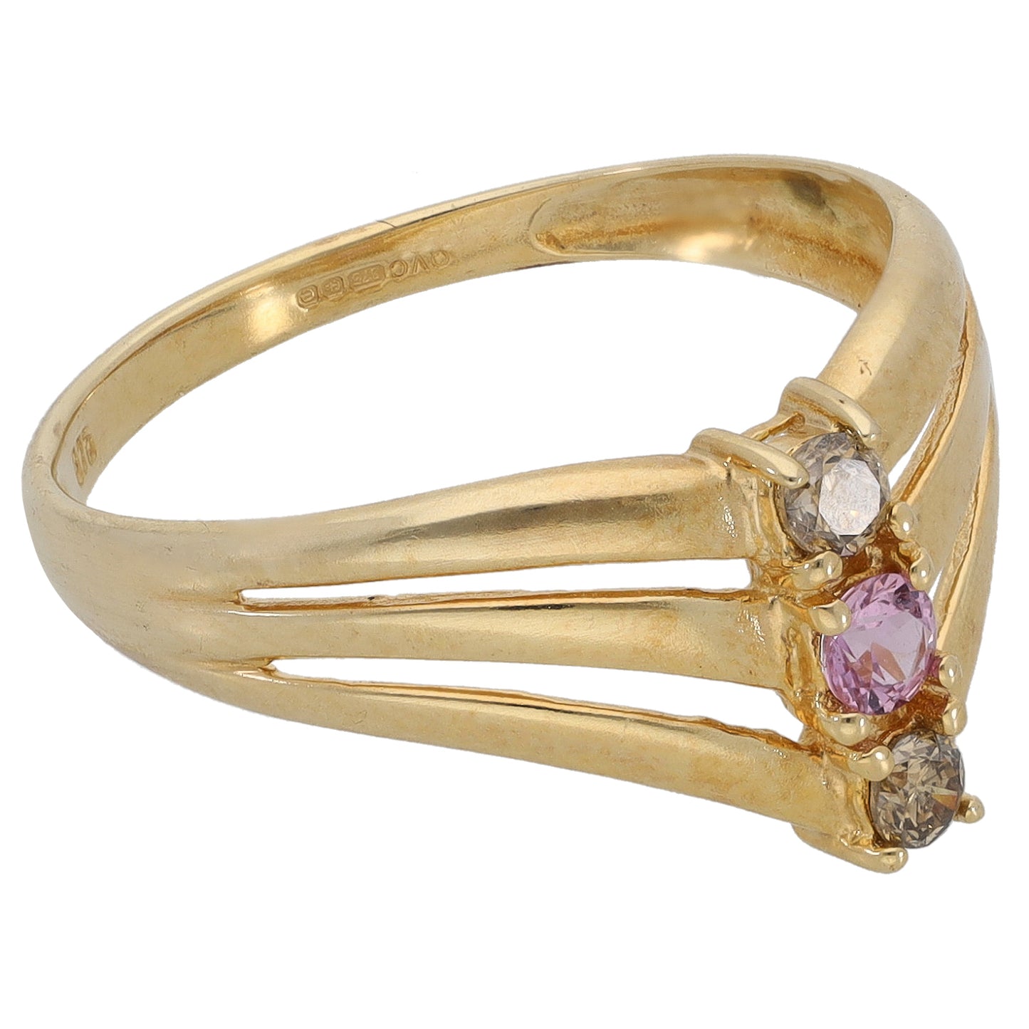 9ct Gold 0.02ct Diamond & Sapphire Wishbone Ring Size P