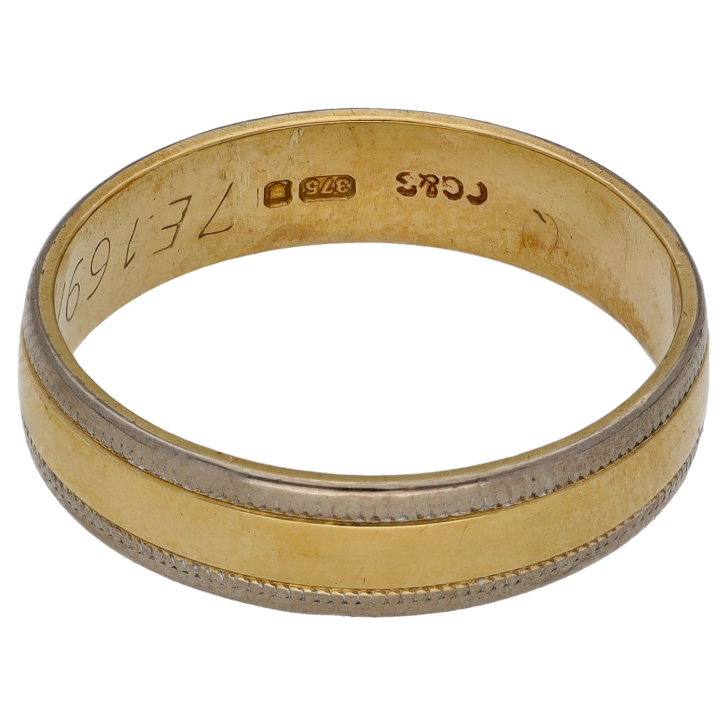 9ct Bicolour Gold Patterned Wedding Ring Size S