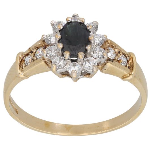 9ct Gold Sapphire & Cubic Zirconia Dress/Cocktail Ring Size P