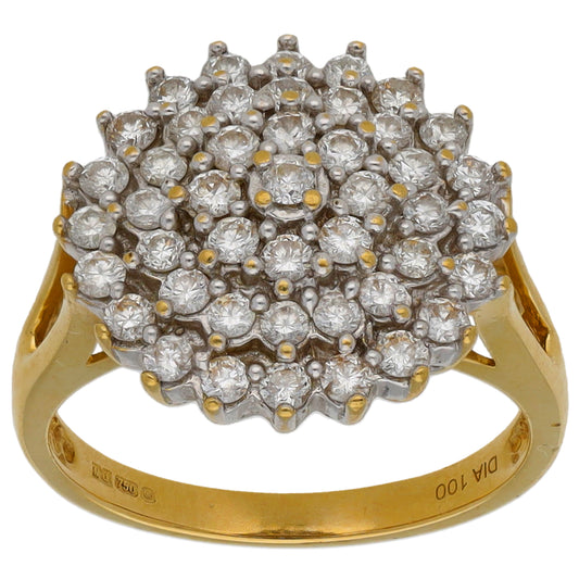 18ct Gold 1.00ct Round Diamond Cluster Ring Size N