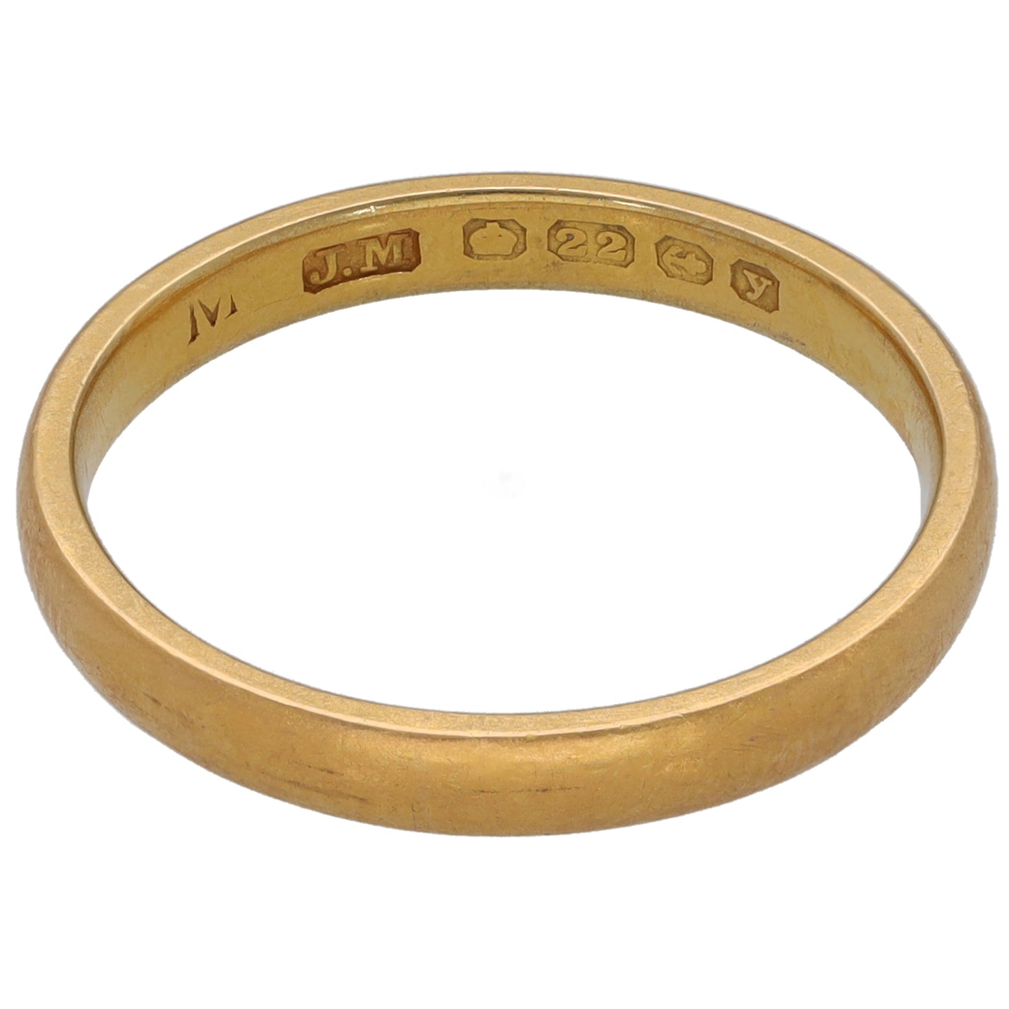 22ct gold wedding ring interior with engraved symbols and hallmark
