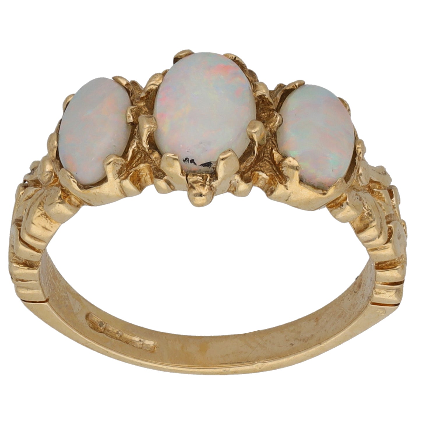 9ct Gold Opal Three Stone Ring Size L