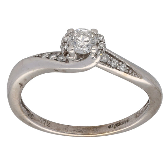 9ct White Gold 0.25ct Diamond Solitaire Ring With Accent Stones Size N