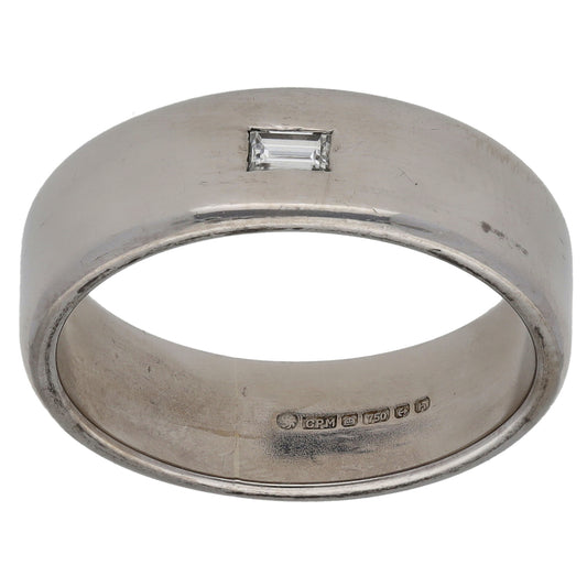 18ct White Gold 0.06ct Diamond Patterned Wedding Ring Size O