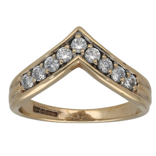 9ct Gold Cubic Zirconia Wishbone Ring Size O