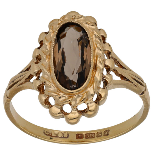 9ct Gold Smoky Quartz Single Stone Ring Size O