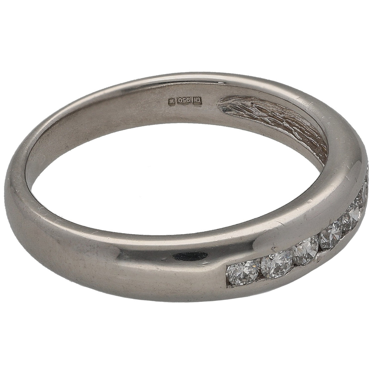 Platinum band with round diamonds set on the side of a half-eternity ring