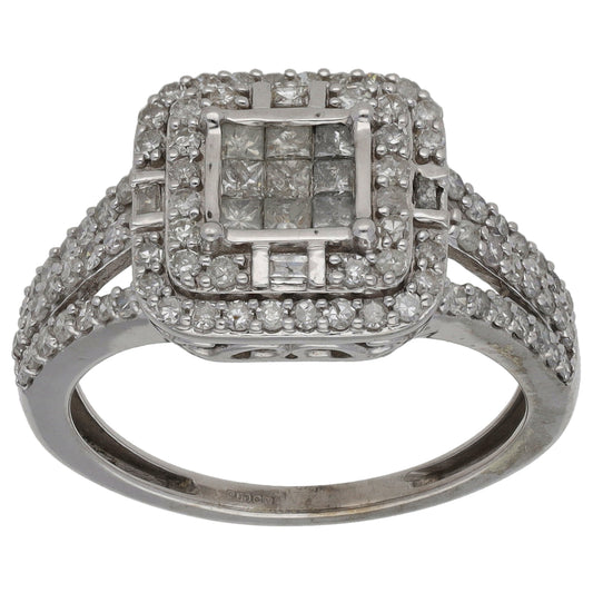9ct White Gold 0.79ct Diamond Dress/Cocktail Ring Size N