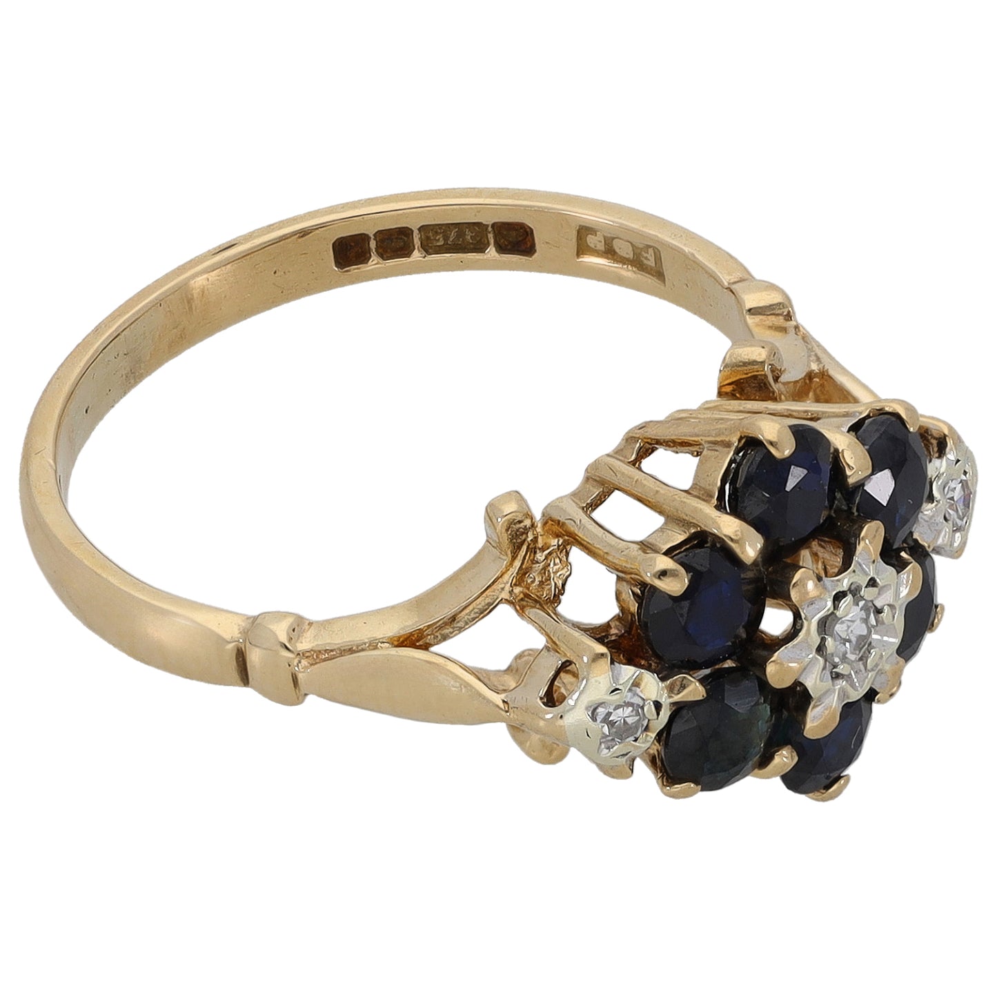 9ct Gold 0.05ct Diamond & Sapphire Dress/Cocktail Ring Size K