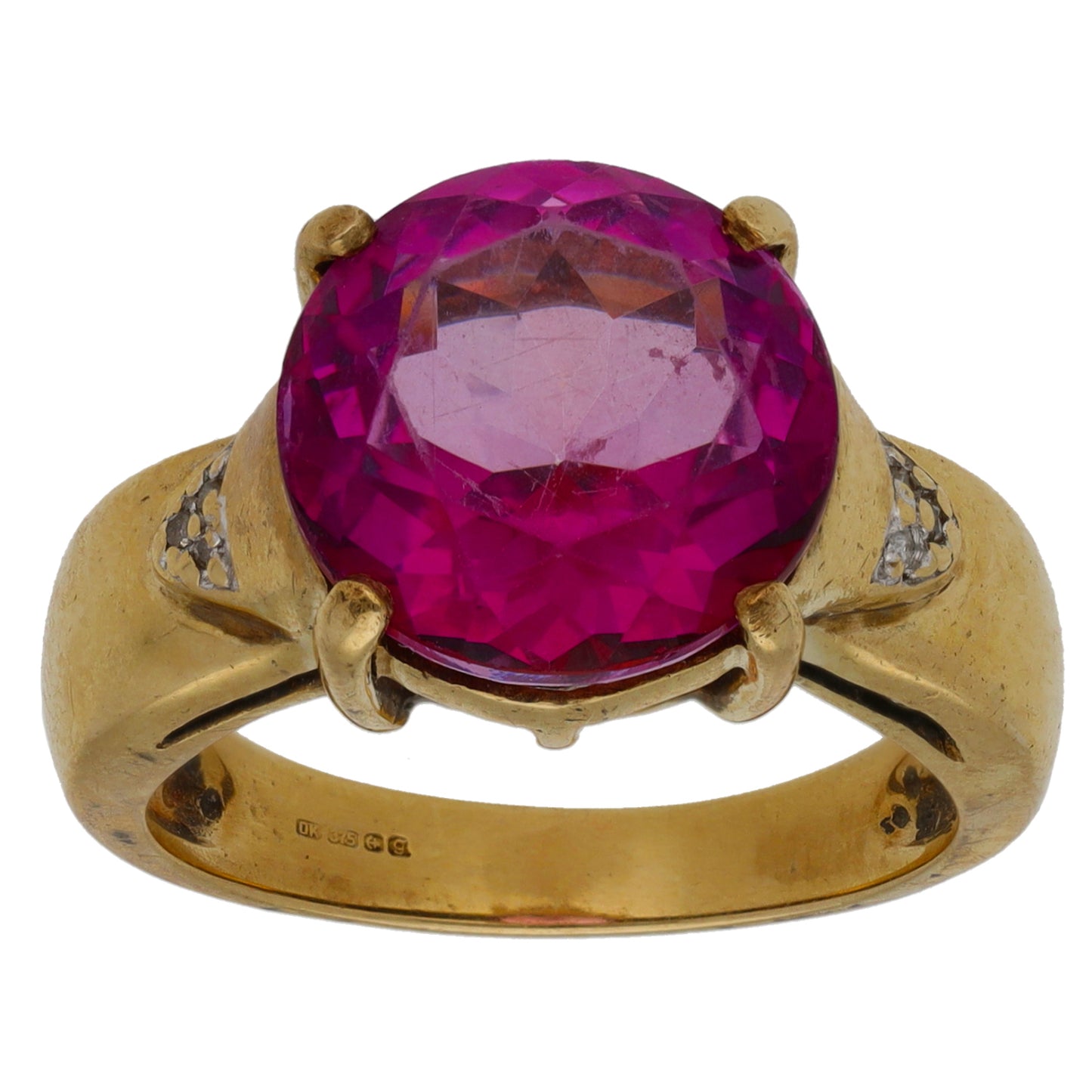 9ct Gold Man Made Sapphire & 0.03ct Diamond Dress/Cocktail Ring Size N