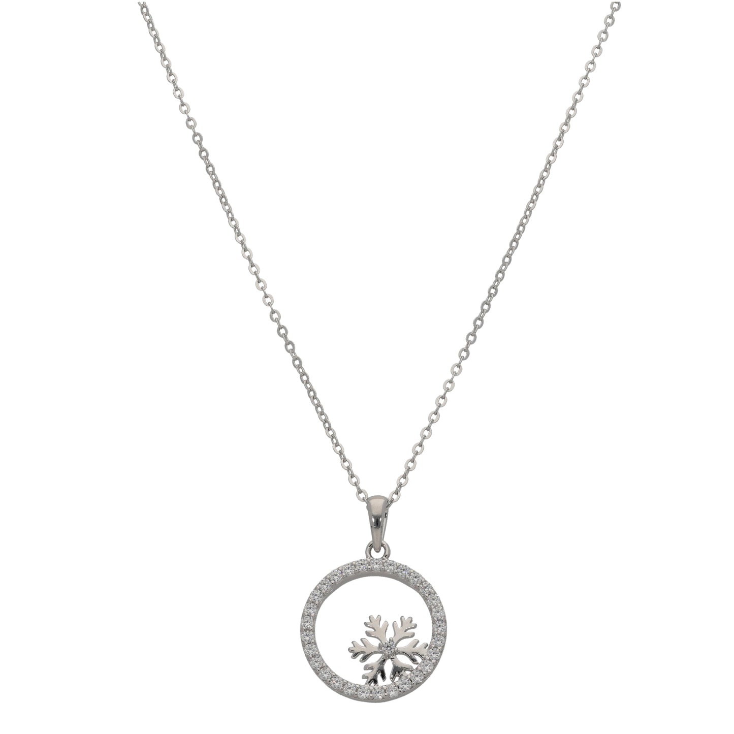 New Sterling Silver Cubic Zirconia Snowflake Pendant With Chain