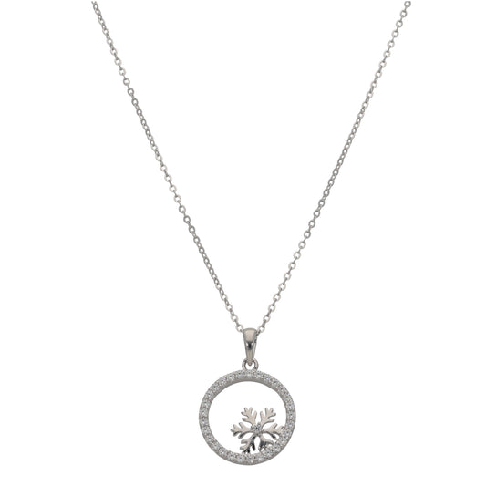 New Sterling Silver Cubic Zirconia Snowflake Pendant With Chain