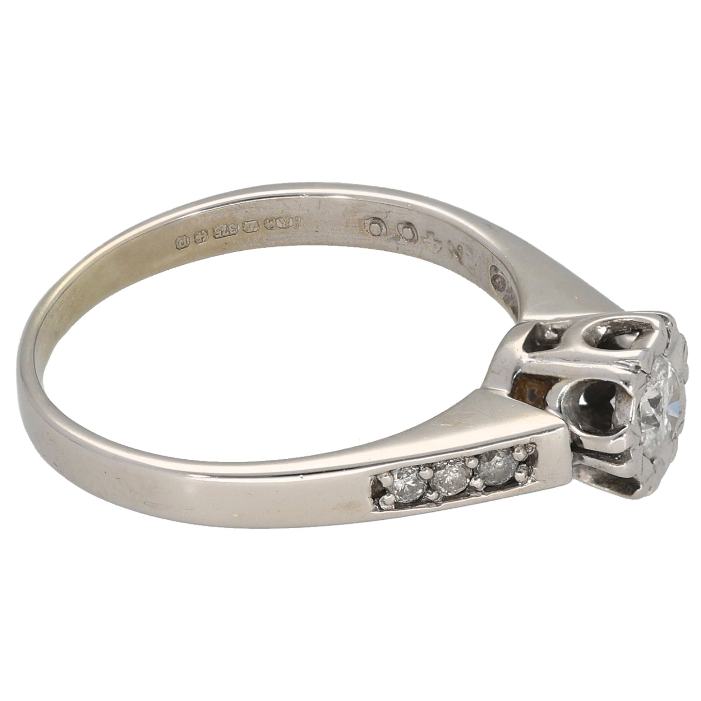 9ct White Gold 0.28ct Diamond Solitaire Ring With Accent Stones Size M