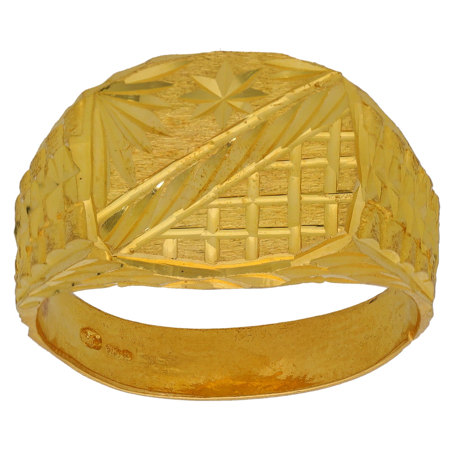 22ct Gold Patterned Signet Ring Size Y