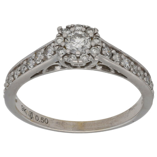 9ct White Gold 0.50ct Diamond Cluster Ring Size M