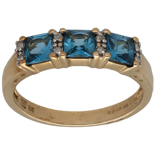 9ct Gold Topaz & 0.04ct Diamond Dress/Cocktail Ring Size N
