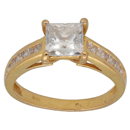 22ct Gold Cubic Zirconia Single Stone Ring with Accent Stones Size L