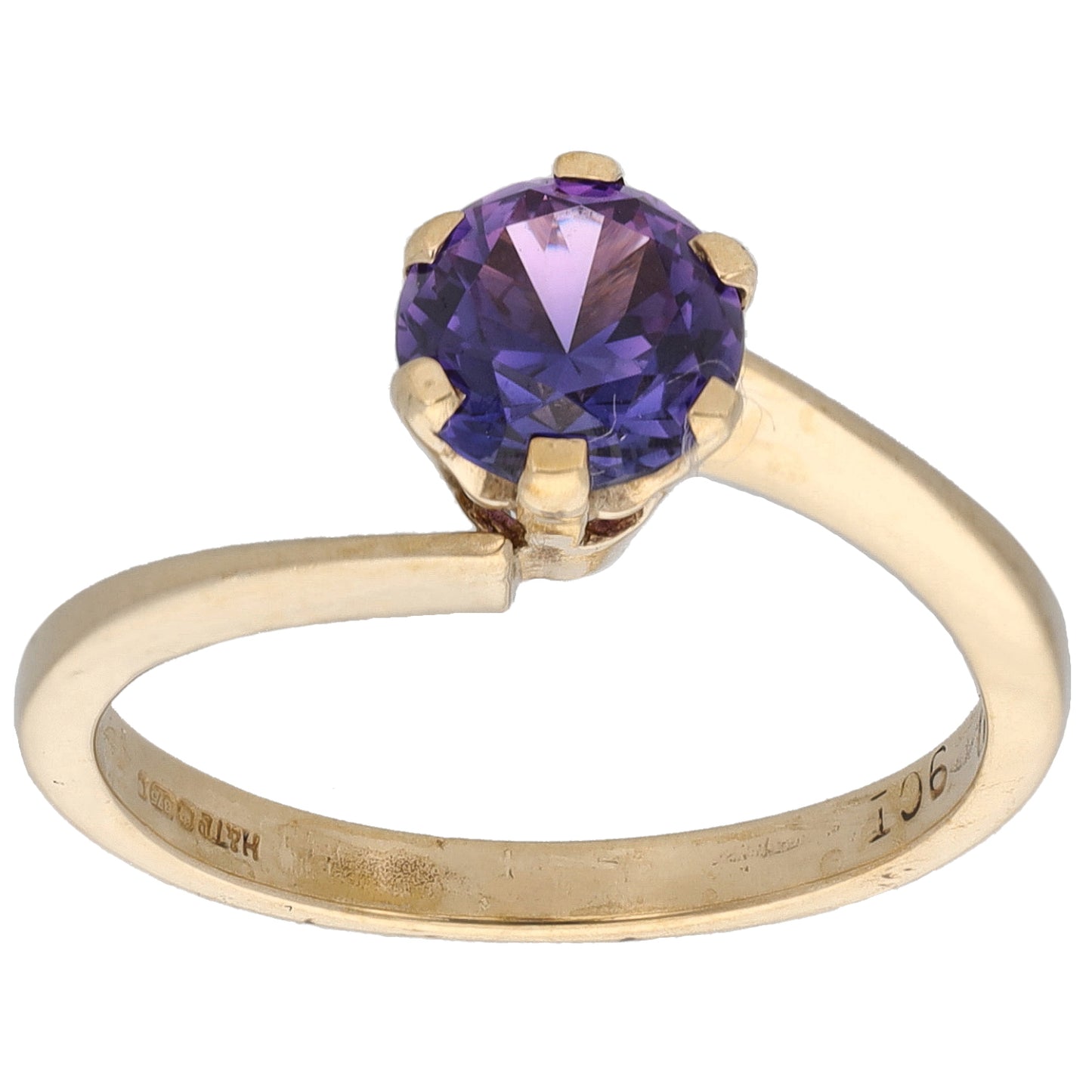 9ct Gold Amethyst Single Stone Ring Size N