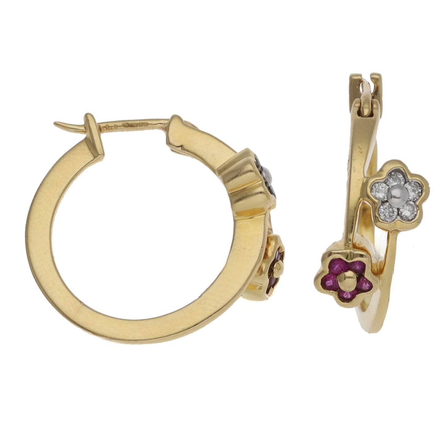 18ct Gold Ruby & 0.10ct Diamond Hoop Earrings