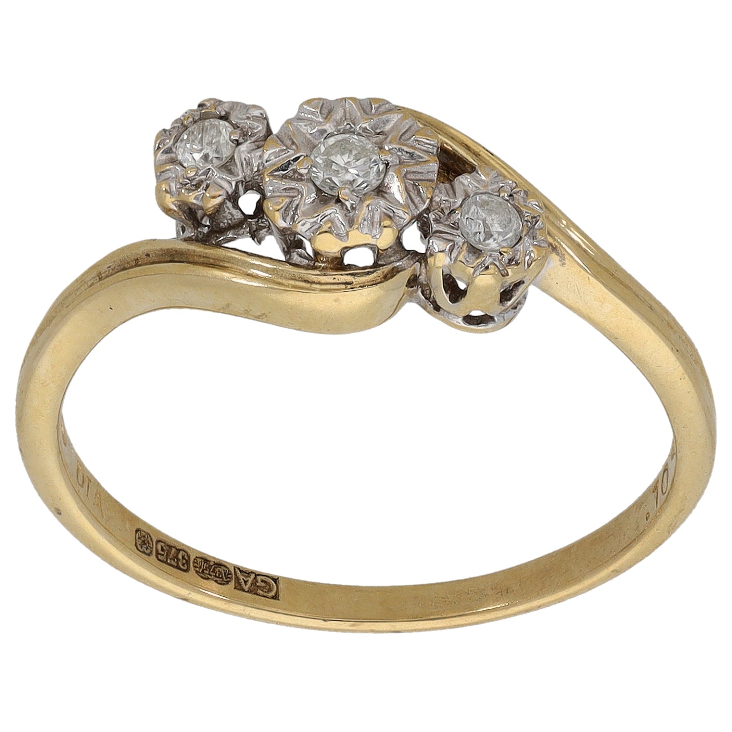 9ct Gold 0.10ct Diamond Trilogy Ring Size P