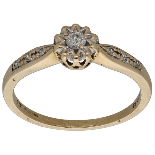 9ct Gold 0.10ct Diamond Solitaire Ring With Accent Stones Size O