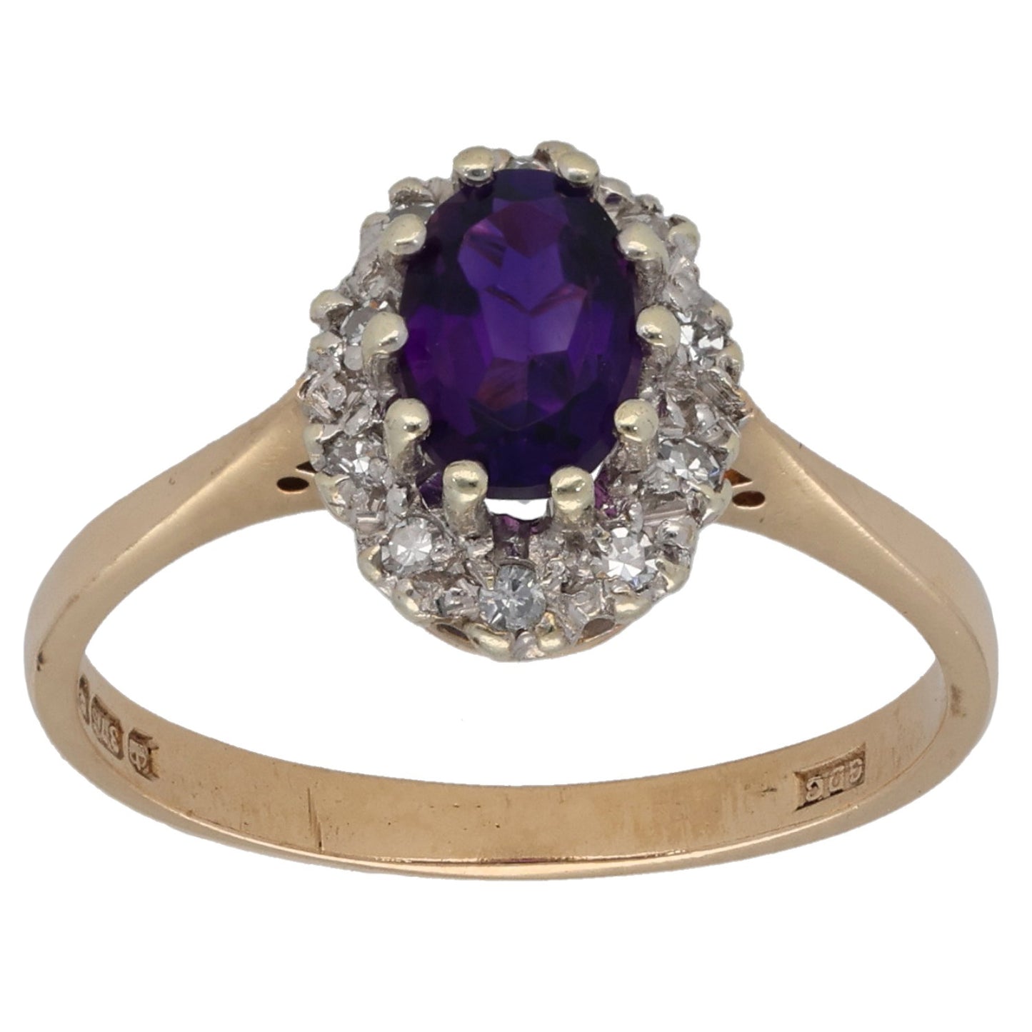 9ct Gold Amethyst & 0.10ct Diamond Dress/Cocktail Ring Size N