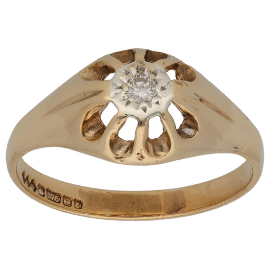 9ct Gold 0.04ct Diamond Solitaire Ring Size S