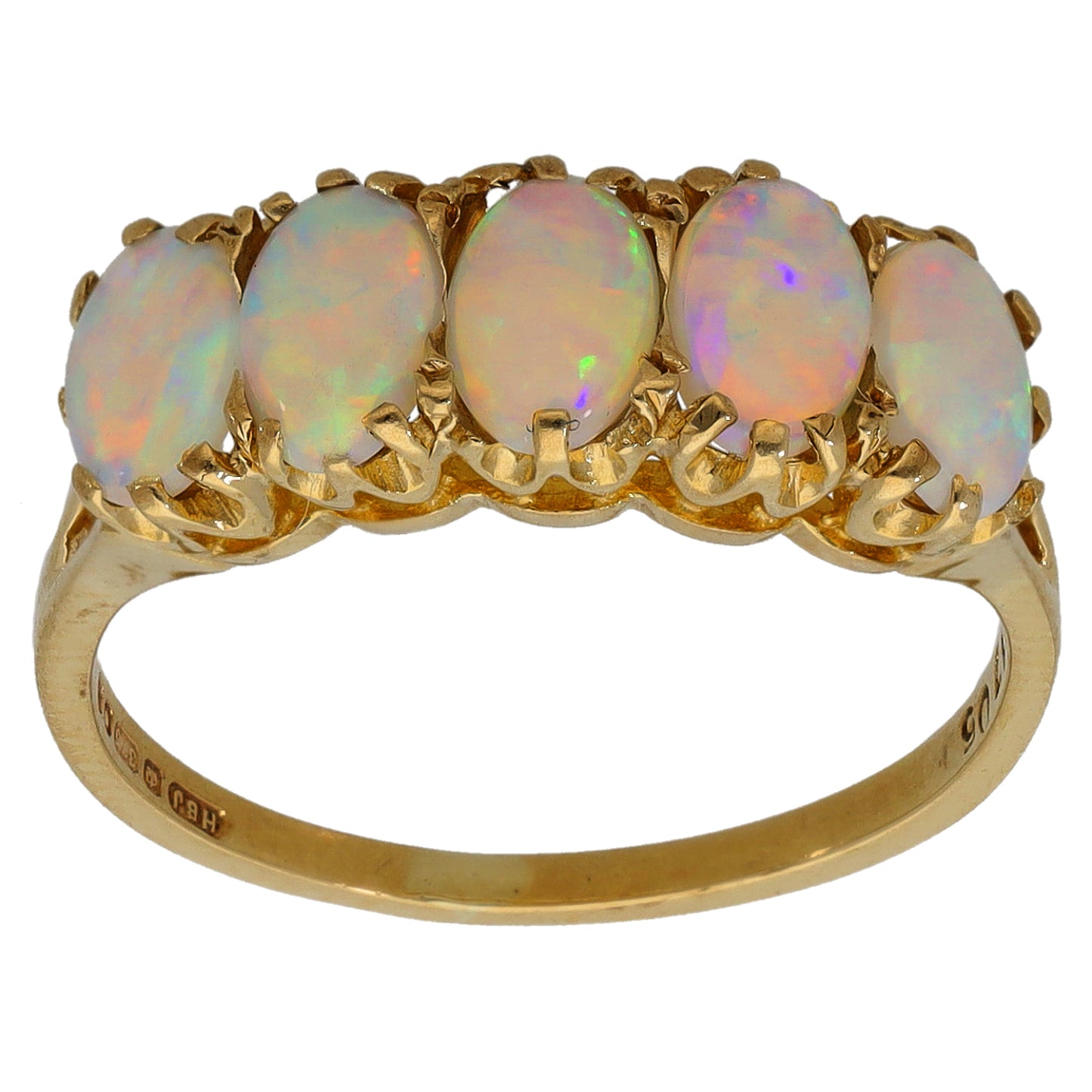 9ct Gold Opal Half Eternity Ring Size O