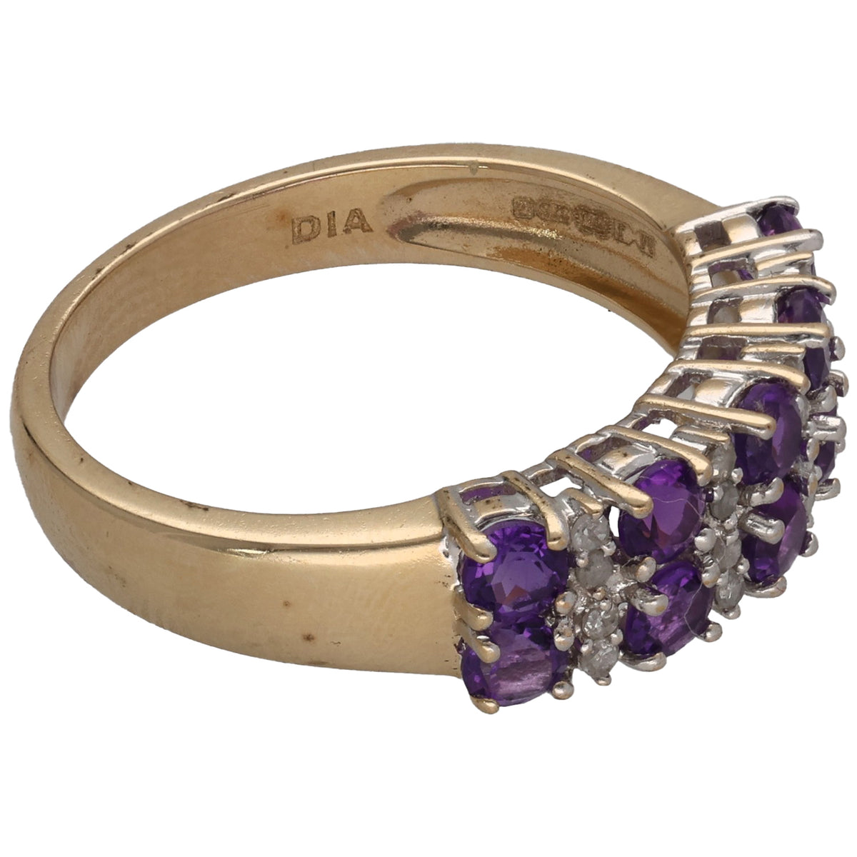 9ct Gold Amethyst & 0.13ct Diamond Dress/Cocktail Ring Size O