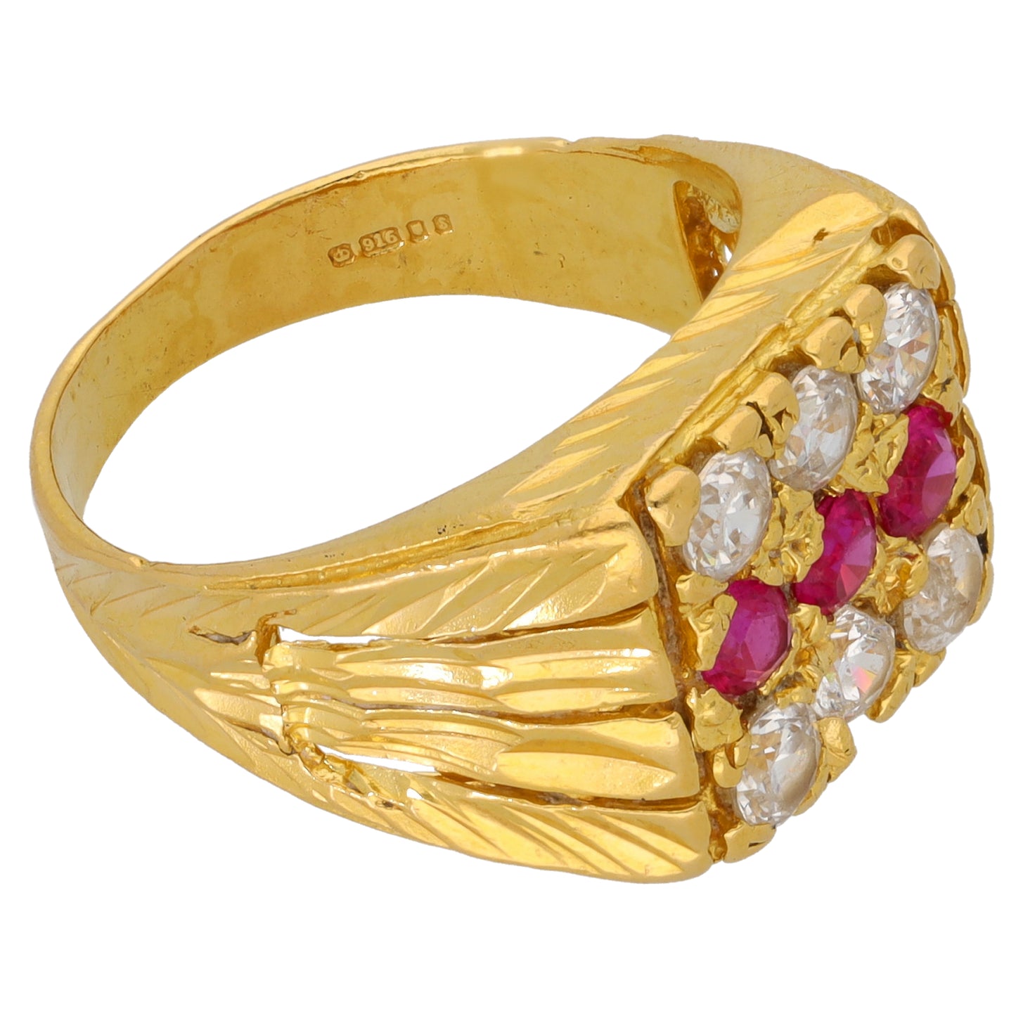 22ct Gold Imitation Gems Patterned Signet Ring Size Q