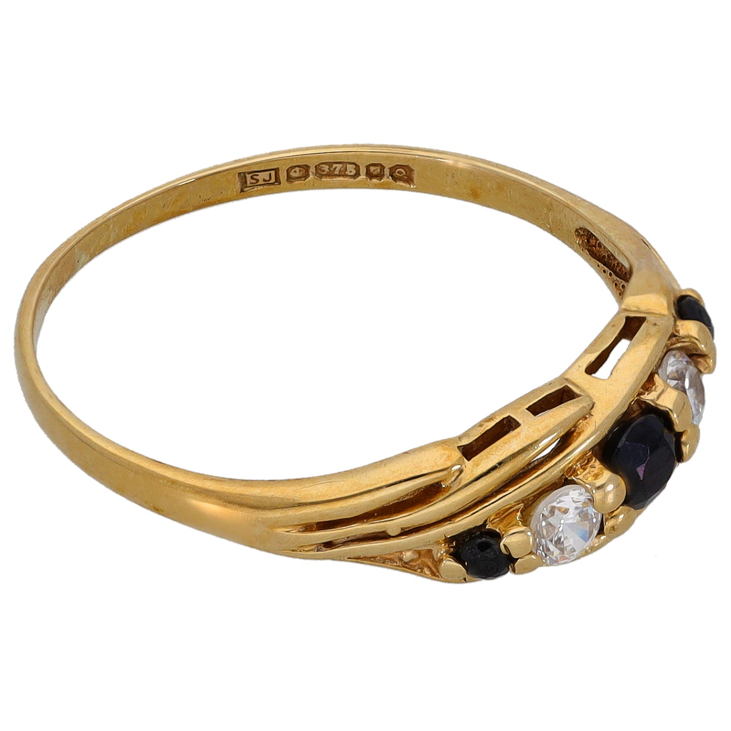 9ct Gold Sapphire & Cubic Zirconia Dress/Cocktail Ring Size O