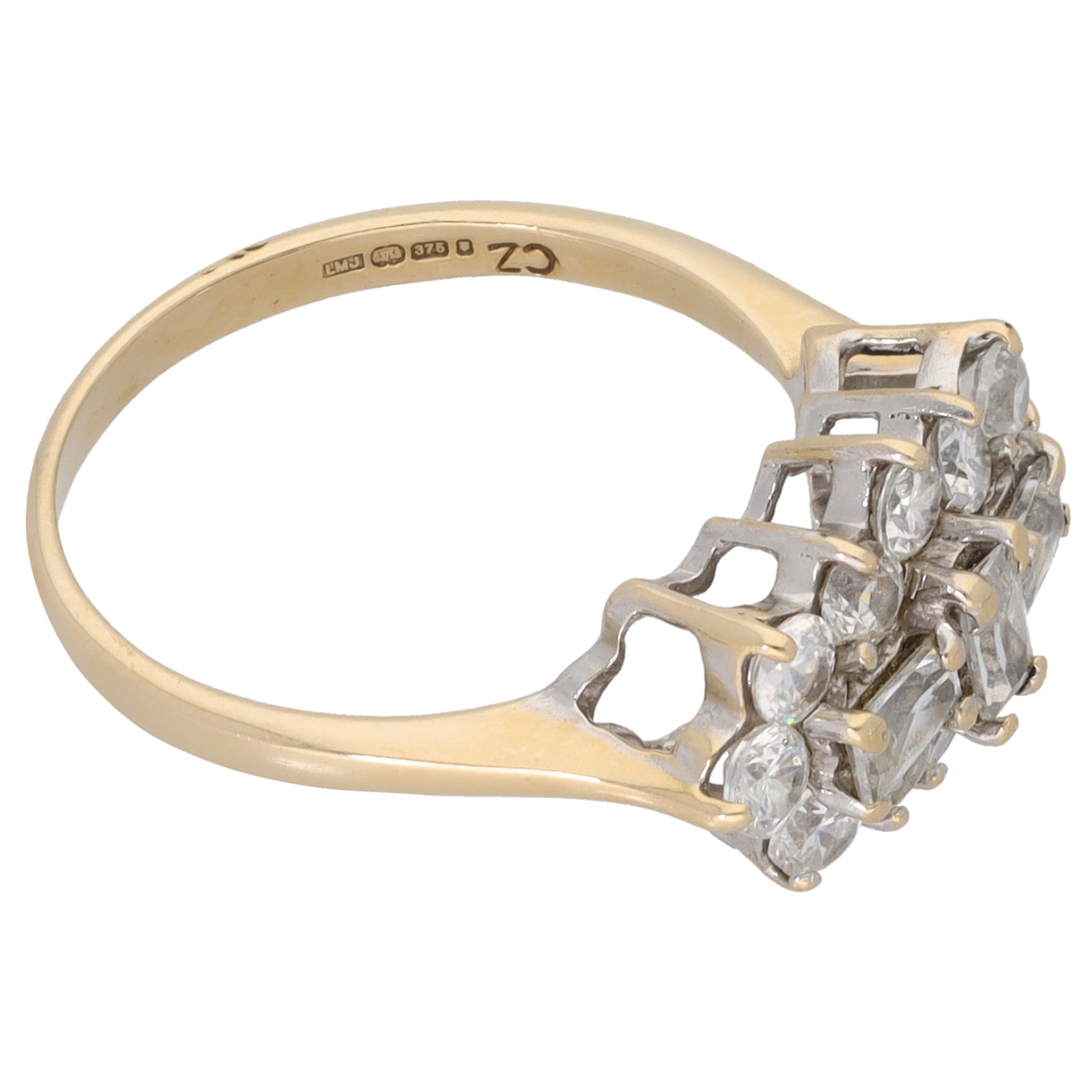9ct Gold Cubic Zirconia Cluster Ring Size L