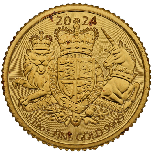 24ct Gold King Charles III Royal Coat Of Arms 1/10 OZ Coin 2024