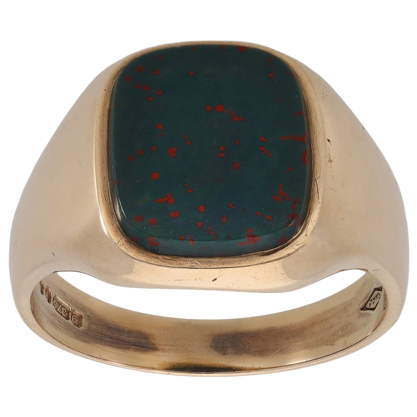 9ct Gold Bloodstone Plain Signet Ring Size V