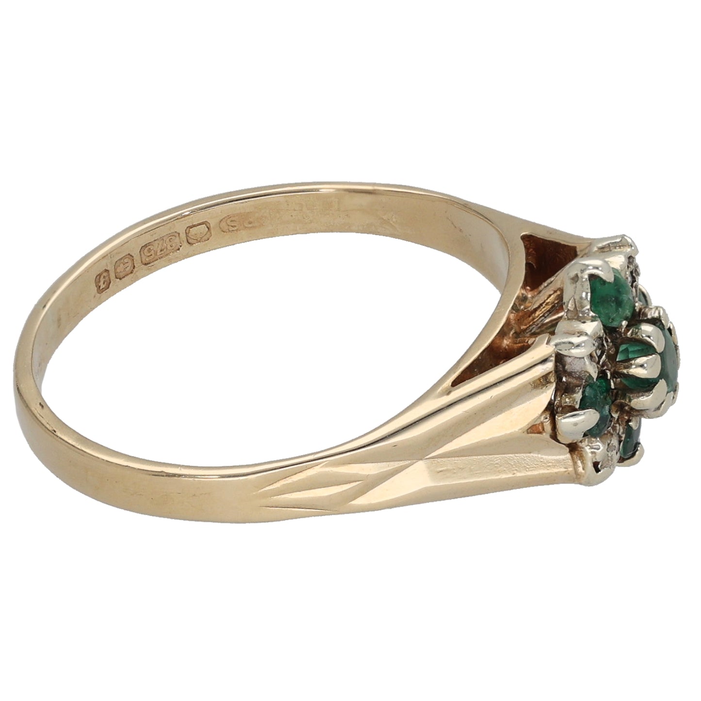 9ct Gold Emerald & 0.02ct Diamond Dress/Cocktail Ring Size N