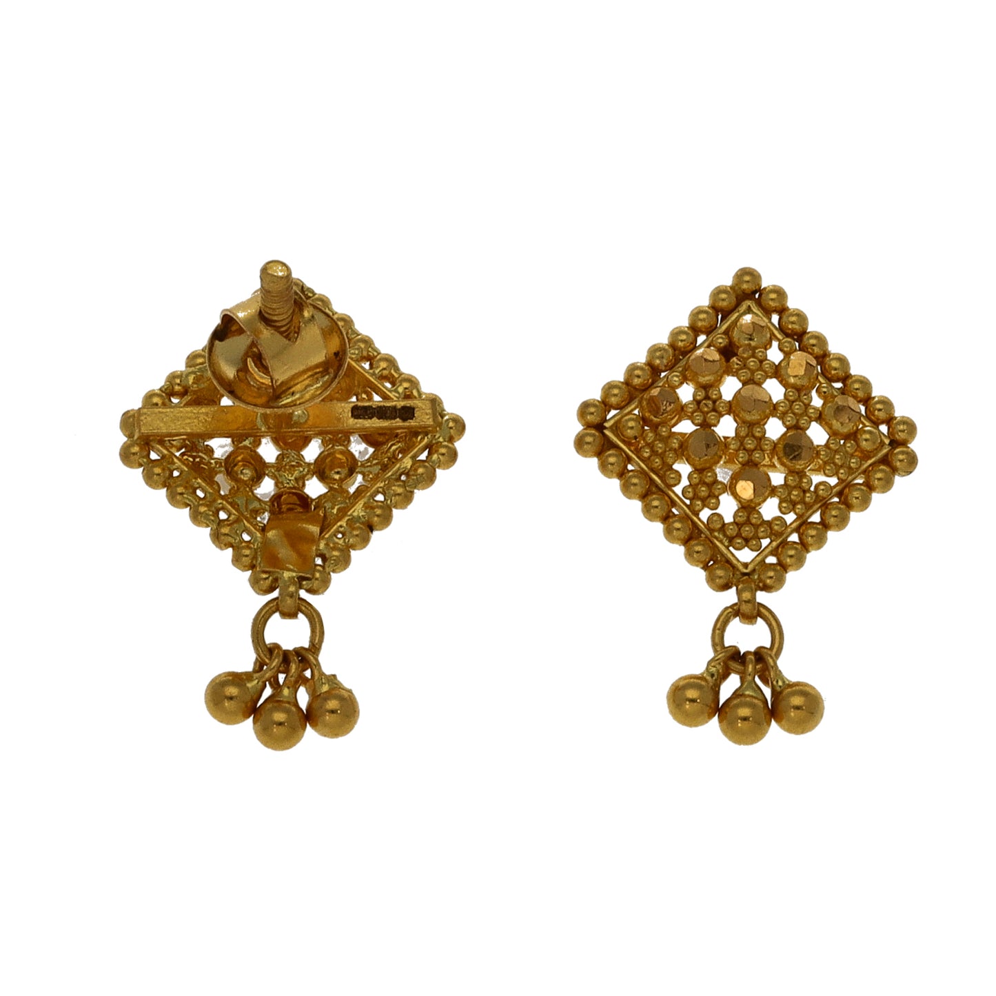 New 22ct Gold Diamond Shape Drop Stud Earrings