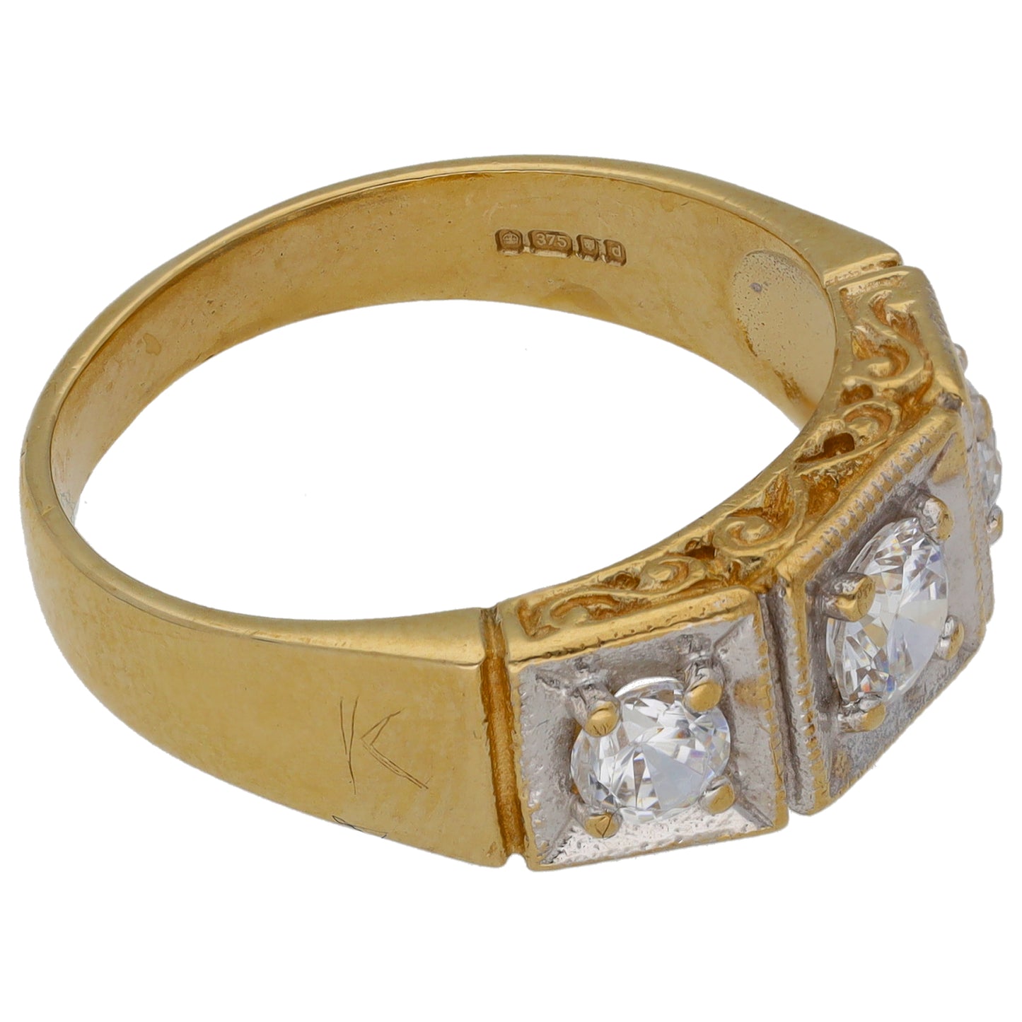 9ct Gold Cubic Zirconia Three Stone Ring Size S