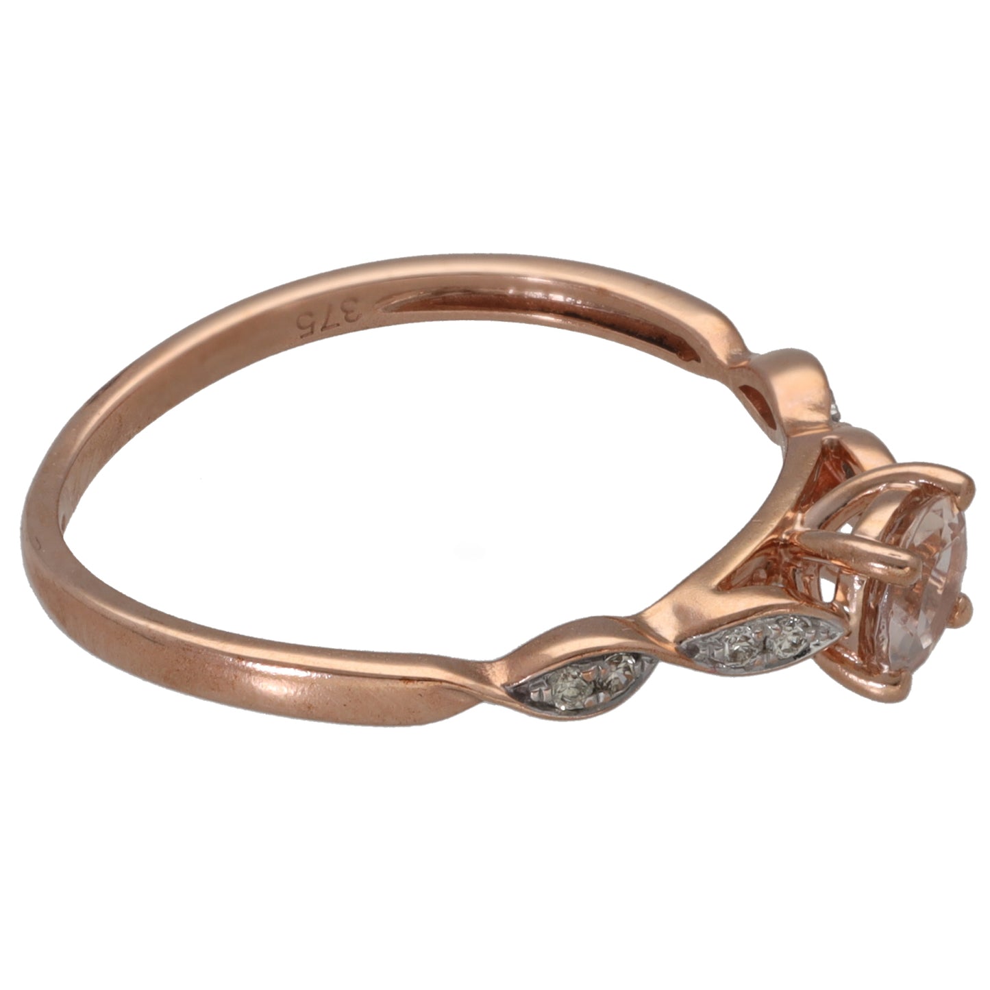 9ct Rose Gold Morganite & 0.08ct Diamond Single Stone Ring With Accents Size Q