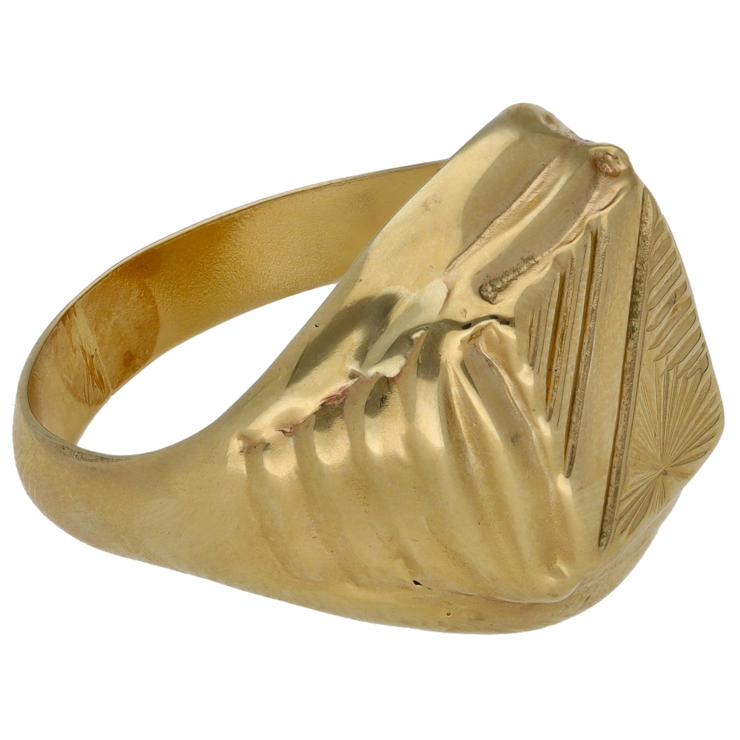 14ct Gold Patterned Signet Ring Size T
