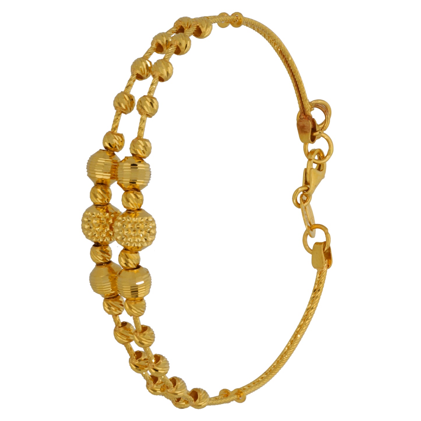 22ct gold fancy bracelet with round bead links and chain clasp