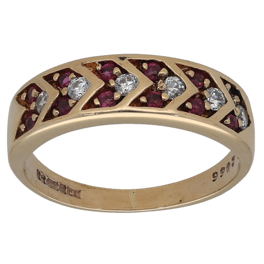 9ct Gold Ruby & Cubic Zirconia Half Eternity Ring Size N