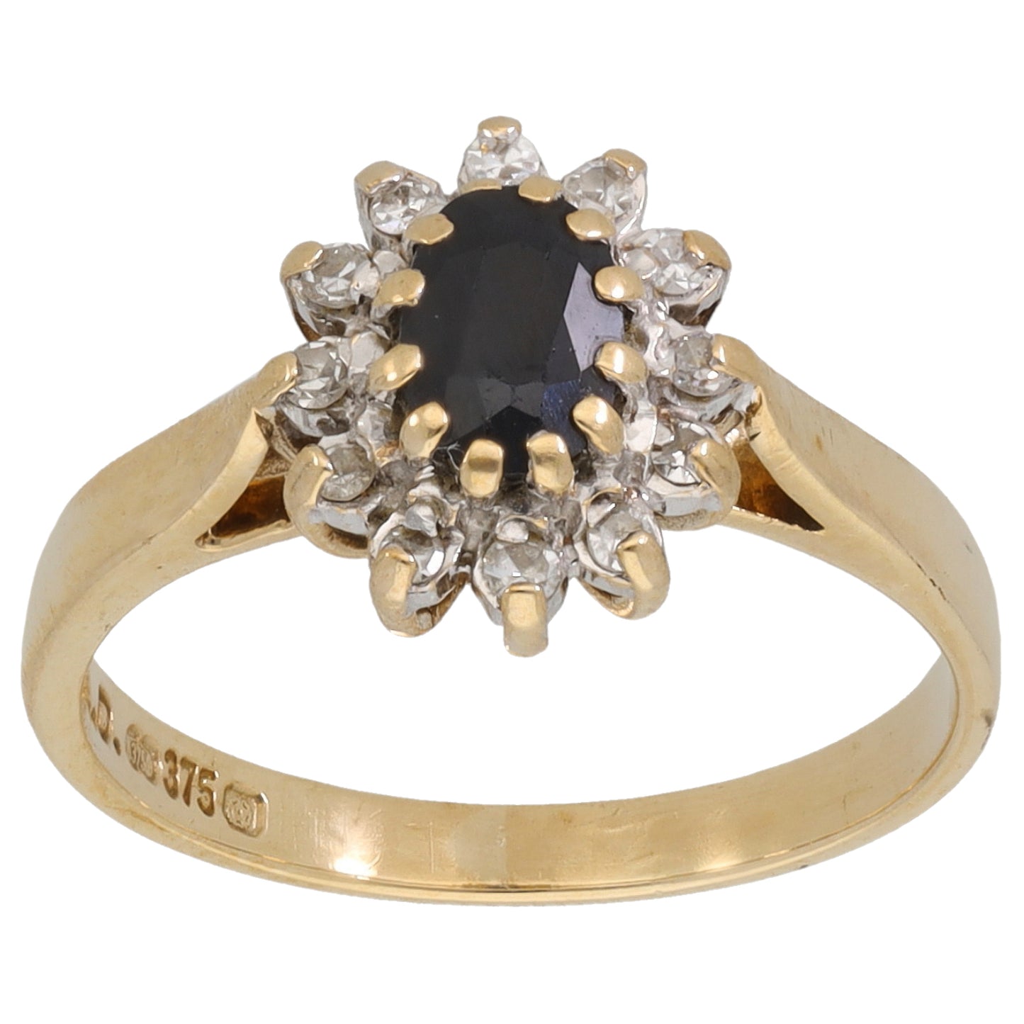 9ct Gold 0.10ct Diamond & Sapphire Dress/Cocktail Ring Size K