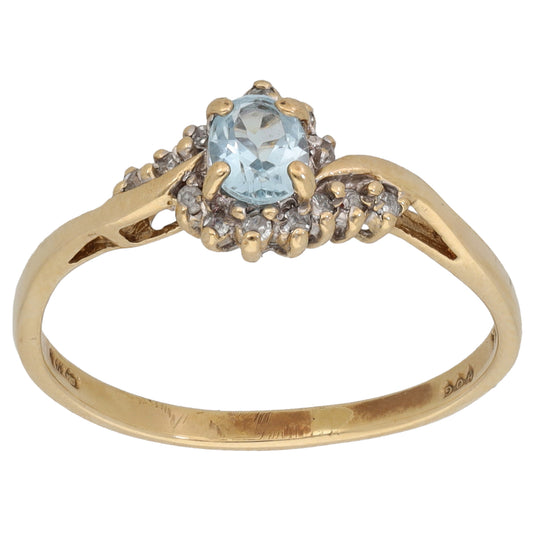 9ct Gold Topaz & 0.06ct Diamond Dress/Cocktail Ring Size O