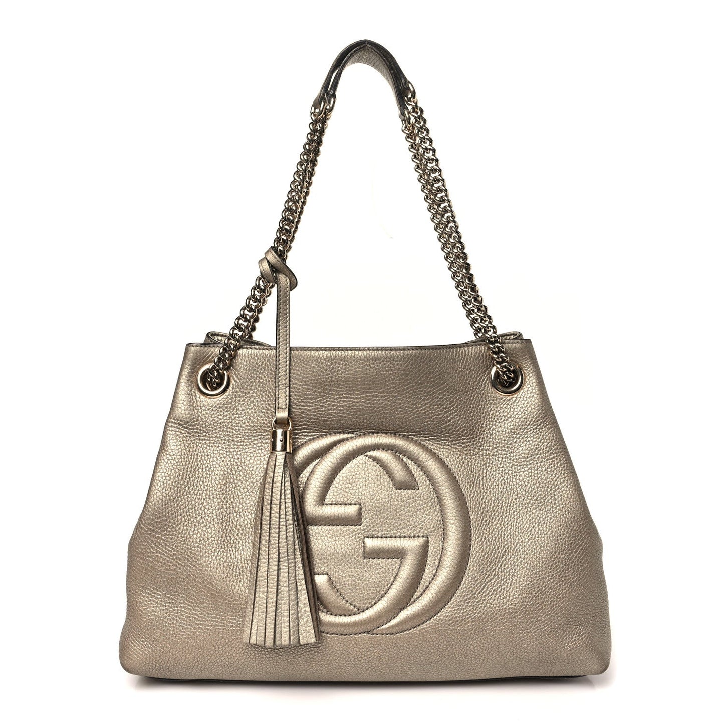 Gucci Soho Chain Metallic Pebbled Calfskin Leather Bag - Golden Beige