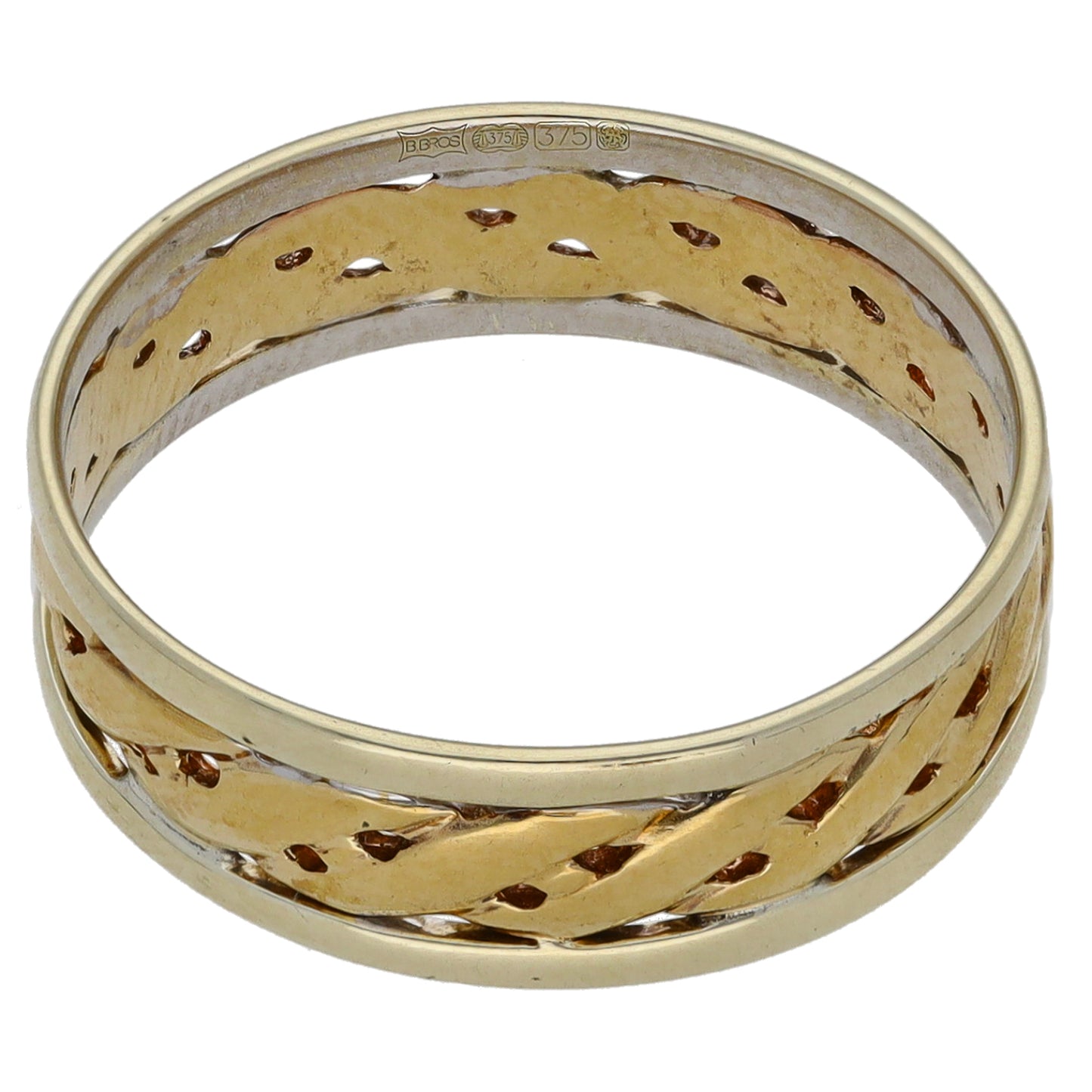 9ct Bi-Colour Gold Patterned Wedding Ring Size Q